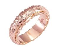 Anello da donna in oro rosa, elegante anello da donna con fiore inciso, 10, Zinco, Non pietra preziosa