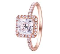 Anello da donna, in oro rosa, per fidanzamento, quadrato, con taglio cenere moissanite, 49 (15.6), Oro rosa 18 carati (750), Moissanite