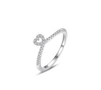 Anello da donna largo, con dito indice, elegante design a cuore, con moissanite rotonda, oro bianco 14 carati, misura 61 (19,4)