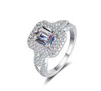 Anello da donna largo, con dito medio in oro bianco, con taglio quadrato 2 carati, diamante coltivato da laboratorio, 13 (16,9), Oro bianco 14 carati (585), Diamante coltivato da laboratorio