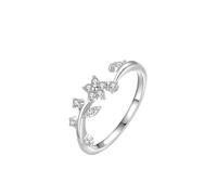 Anello da donna largo, con fiore di moissanite, in argento platino, misura 49 (15,6)