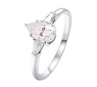 Anello da donna largo con moissanite bianco bianco e bianco, 47 (15.0), Oro bianco 18 carati (750), Moissanite Moissanite Diamante creato