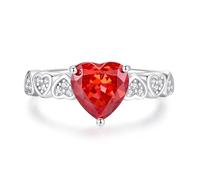 Anello da donna largo, da donna, a forma di cuore a 3 carati, realizzato in laboratorio, rubino con moissanite oro bianco platino 950, misura 45 (14,3)