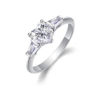 Anello da donna largo in argento, anello da donna per dito medio liscio, sottile con moissanite a forma di cuore, 1 carati, oro bianco 9 carati, misura 50 (15,9)