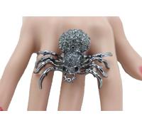 Anello Da Donna Moda Nero Metallo Fascia Elastica Ragno Gioielli Stile Halloween