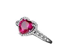 Anello da donna moderno, anello da donna rosso oro bianco creato rubino a forma di cuore, taglia solida, non placcato, popolare per signore San Valentino gioielli, 62.5, Oro bianco 9 carati, Creato