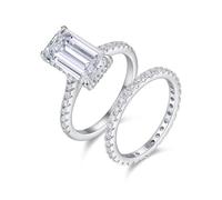 Anello da donna moderno, anello per matrimonio, 2 anelli con moissanite rettangolare da 7 x 12 mm, in argento bianco 14 carati, misura 16 (17,8)