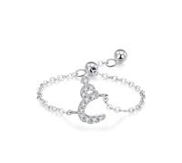 Anello da donna, moderno, regolabile, con design arabo alfabeto e moissanite rotondo, in oro bianco 18 carati, misura 50 (15,9)