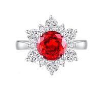 Anello da donna occidentale, anello da donna con fiore rotondo 2 ct creato in laboratorio Padparadscha zaffiro con moissanite oro bianco/platino 950, L 1/2, Platino 950, Rubino sintetico