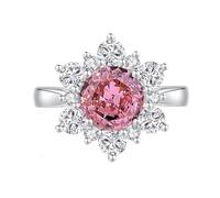 Anello da donna occidentale, anello da donna con fiore rotondo 2 ct creato in laboratorio Padparadscha zaffiro con moissanite oro bianco/platino 950, L 1/2, Platino 950, Zaffiro Padparadscha creato in
