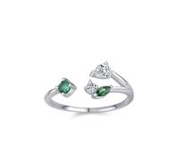 Anello da donna per dito medio, anello celebrità migliore amica, design aperto con Lab smeraldo e moissanite oro bianco 14 carati, misura 50 (15,9)
