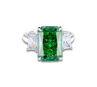 Anello da donna per dito medio, anello da donna con dito piccolo, rettangolare con verde 3 Ct Laboratorio Smeraldo 18 carati, oro bianco 50 (15,9)