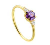 Anello da donna per dito medio, anello da donna, piccolo esagono, con ametista viola, oro giallo 9 K, misura 63 (20,1)