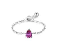 Anello da donna per il dito medio, regolabile con goccia d'acqua solitaria, 0,25 ct, rubino da laboratorio, oro bianco 18 carati, misura 52 (16,6)
