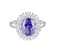 Anello da donna per la promessa, anello per la mamma, ovale 3 carati, tormalina paraíba creata in laboratorio con moissanite oro bianco/platino 950, O 1/2, Platino 950, Tanzanite