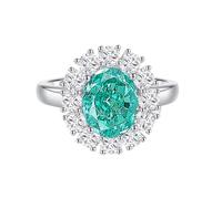 Anello da donna per la promessa, anello per la mamma, ovale 3 carati, tormalina paraíba creata in laboratorio con moissanite oro bianco/platino 950, T 1/2, Platino 950, Tormalina Paraíba creata in