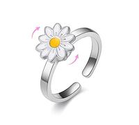 Anello da donna placcato in argento Sterling con margherita, per ansia, rotazione libera, antistress, aperto, impilabile, promessa, dichiarazione, alla moda, dolce e calmante, idea regalo per