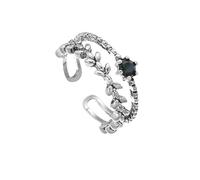 Anello Da Donna Regolabile In Argento Sterling 925, Creativo, A Doppio Strato, Con Struttura A Ramo, In Ossidiana Rotonda Retrò, Con Fascia Aperta, Regalo Di Gioielli Per La Mamma.