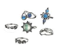 Anello da donna retrò con occhio di gatto in stile bohémien, imitazione pietra preziosa, set di sei pezzi, durevole, bello e pratico