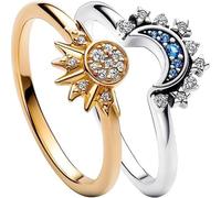 Anello da donna sole e luna, brillante insieme anello sovrapposto sole e luna, ideale per le donne, Acciaio inossidabile, Zircone sintetico