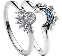 Anello da donna sole e luna, brillante insieme anello sovrapposto sole e luna, ideale per le donne, Acciaio inossidabile, Zircone sintetico
