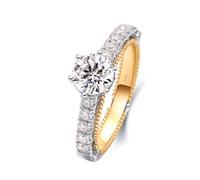 Anello da donna sottile bicolore rotondo con moissanite oro bianco regalo mamma, 14 (17,2), Oro 14 K, Moissanite Zirconia cubica