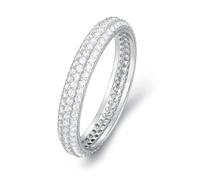 Anello da donna, stile vintage, a tre file con taglio rotondo, moissanite 14 carati, in oro bianco 14 carati, misura 52 (16,6)