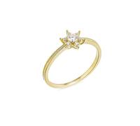 Anello da donna taglia unica, con fiore e moissanite rotonda, in oro giallo 18 carati, regalo per madre e figlia