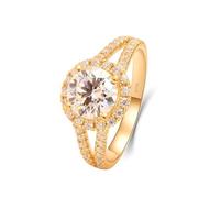 Anello da donna vintage con dito indice Halo con taglio rotondo bianco moissanite oro giallo moissanite per compleanno, 57 (18.1), Oro giallo 14 carati (585), Moissanite Zirconia cubica