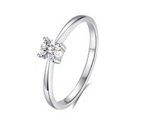 Anello da donna vintage, Ringe Frauen Cool Eleganter, Schmaler Solitärring mit 4 mm Rundem Moissanit 0.3Ct Silber 9K Weißgold Größe 62 (19.7)