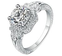 Anello da matrimonio con incisione, da donna, in argento, set con quattro griffe, con zirconi rotondi, per la festa della mamma, misura 52 (16,6-62) (19,7), Cristallo, Zirconie sintetico