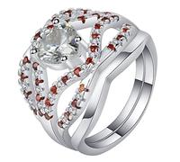 Anello da matrimonio, da donna, anello da matrimonio, in argento, da donna, 2 pezzi, con zirconi a forma di cuore, gioielli per San Valentino, misura 11,5-61,5, Cristallo, Zirconie sintetico