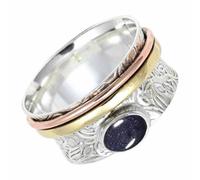 Anello da meditazione con pietra preziosa Pietra del sole sintetica in argento Sterling 925 massiccio, fatto a mano, per uomo e donna, SILVERTROVECRG1215CA_67 (21.3)
