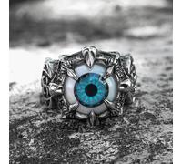 Anello da motociclista greco in acciaio inox con occhio maligno per uomo, design audace e unico con elementi fantascientifici per fiducia e stile, taglia 7-13