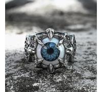 Anello da motociclista greco in acciaio inox con occhio maligno per uomo, design audace e unico con elementi fantascientifici per fiducia e stile, taglia 7-13