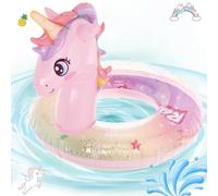 Anello da nuoto per bambini, con unicorno e ali di galleggiamento, trasparente, per 4-9 anni