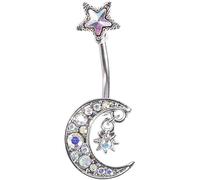Anello da ombelico a stella di luna colorato per donne con manubri intarsiati di strass, gioielli per piercing per il corpo Un design intelligente