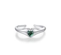 Anello da pollice da donna, semplice anello nuziale dal design aperto con solitario a forma di cuore, smeraldo, oro bianco platino, taglia H 1/2