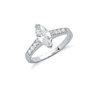 Anello Da Sera In Argento Sterling Con Pietra Bianca E Pietre Sulla Spalla.