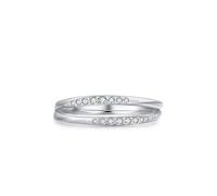 Anello da sposa a fascia con design a doppio strato con moissanite rotonda, set di gioielli da donna, T 1/2, Platino, Moissanite
