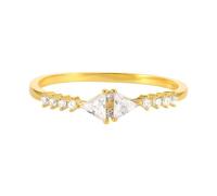 Anello da sposa in oro giallo 9 K/14 carati, moissanite rotonda con triangolo bianco, gioielli da donna, 10 (15,9), Moissanite
