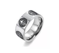 Anello da uomo 8 mm con esorcismo di San Benedetto, in acciaio inox, cattolica, croce romana, protezione demoniaca, fantasma, cacciatore, cristiano, santo, gesù, nocca, fascia media, regalo religioso