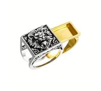 Anello da uomo con testa di leone ruggente, vintage, intagliato, con mini scatola portaoggetti nascosta, design hip hop, gioielli bicolore unici per uomini e donne, Acciaio inossidabile, Zircone