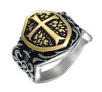 Anello da uomo grande da dito, misura 13, 14, 15, cavalieri templari, scudo a croce, in acciaio al titanio, 316L, protezione dell'anima, anello gloria dell'esercito, regalo