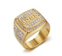 Anello da uomo in acciaio al titanio placcato sottovuoto con diamante a blocchi di lettere BOSS, 10, A