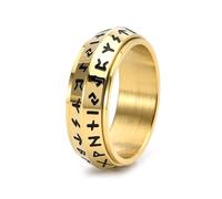 Anello da uomo in acciaio inox, stile vichingo norreno, fidget spinner per uomo e donna, colore nero/oro/argento retrò con rune vichinghe, con sigillo intagliato, anello per ansia, anello da uomo punk