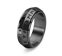 Anello da uomo in acciaio inox, stile vichingo norreno, fidget spinner per uomo e donna, colore nero/oro/argento retrò con rune vichinghe, con sigillo intagliato, anello per ansia, anello da uomo punk