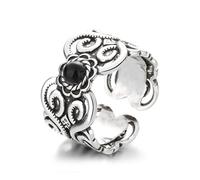Anello da uomo in agata nera, design antico, con aperture regolabili per uomini e donne, Lega di acciaio, Nessuna pietra preziosa