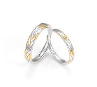 Anello da uomo in argento 925, anello di fidanzamento regolabile, da donna, in argento, oro, pannocchie di grano, coppia regolabile
