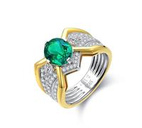 Anello da uomo in argento 925, con smeraldo artificiale ovale da 2,13 carati, argento 925, Smeraldo creato